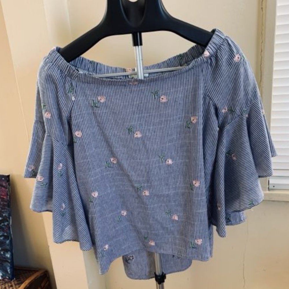 Dance & Marvel off the shoulder striped top with flowers